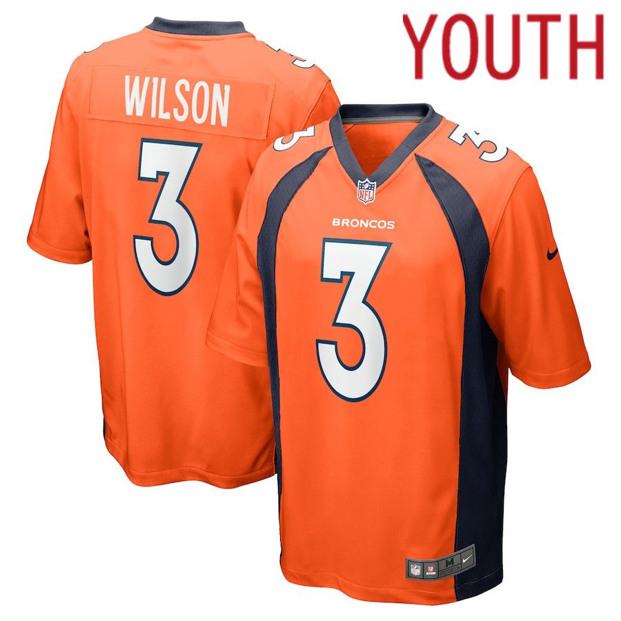 Youth Denver Broncos 3 Russell Wilson Nike Orange Game NFL Jersey